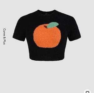 Plus Size Cider Orange Pattern Knitted Short Sleeve Crop Top